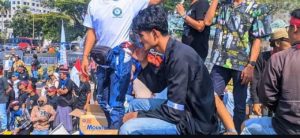 Ketua KNPI Lebak, Cucu Komarudin, saat memberikan keterangan pers terkait desakan penyelidikan dugaan penyimpangan dana LPMUKP di Lebak, Sabtu (07/03/2026).