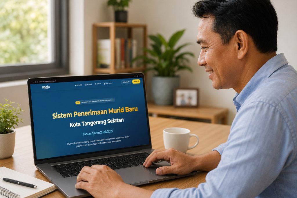 Laman dasbor pendaftaran SPMB online Kota Tangerang Selatan yang menampilkan antarmuka pengguna yang bersih dan informatif.